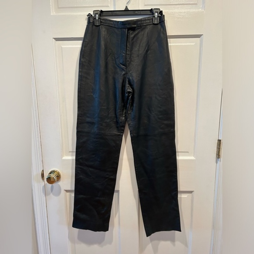 VINTAGE 100% GENUINE LEATHER JLC NEW YORK PANTS BLACK SIZE 8 GREAT CONDITION